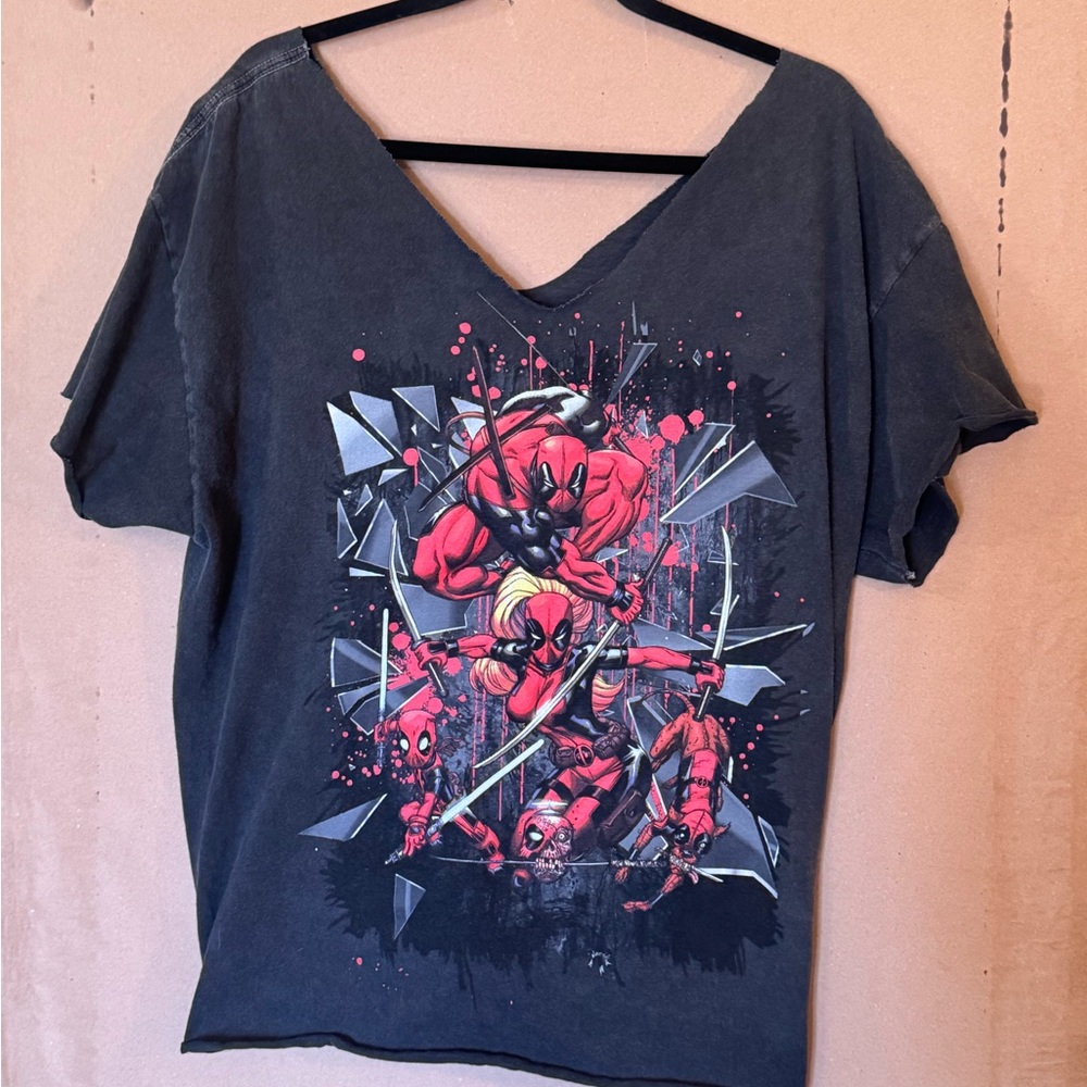 Deadpool Cut Collar Shirt Small Off Shoulder V Back Tie Woman Marvel Customized